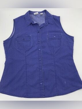 Vintage Riders by Lee Royal Blue Sleeveless Polka Dot Button-Down vest/shirt